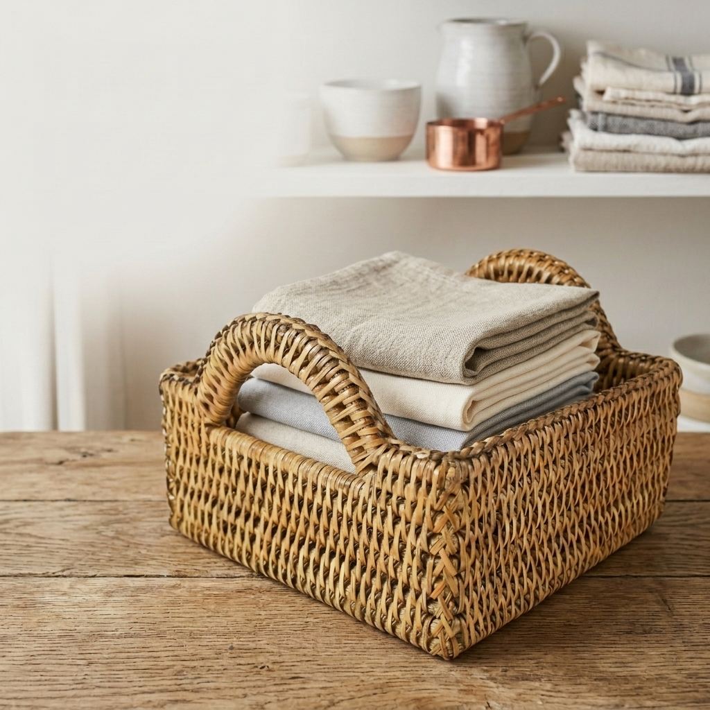 Cesta em Rattan Natural Pecatu Quadrada