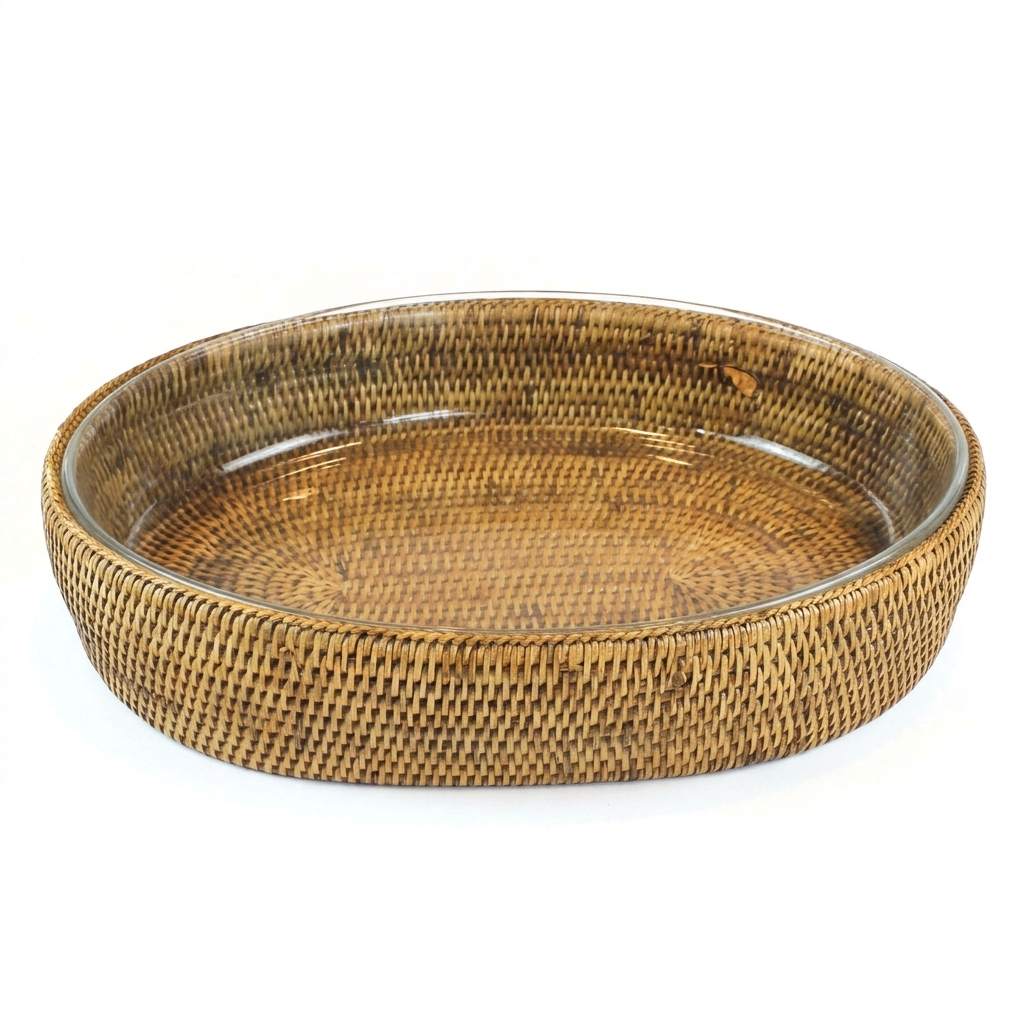 Travessa Oval Maya em Rattan e Vidro