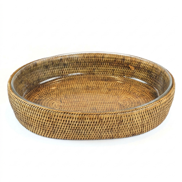 Travessa Oval Maya em Rattan e Vidro