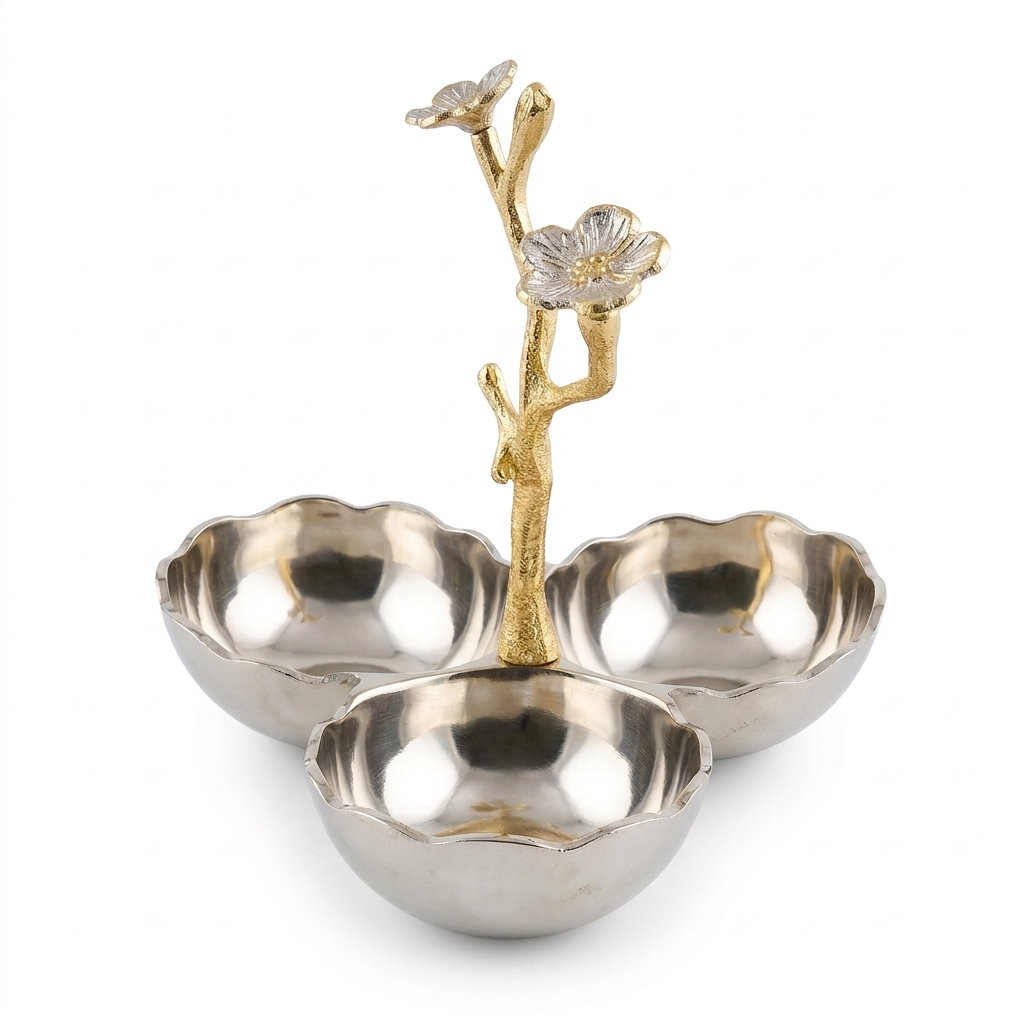 Petisqueira Tripla Flor Dourada