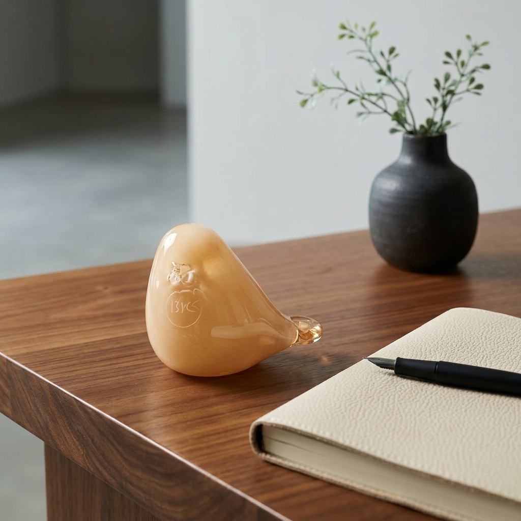 Pássaro Decorativo em Vidro Bege