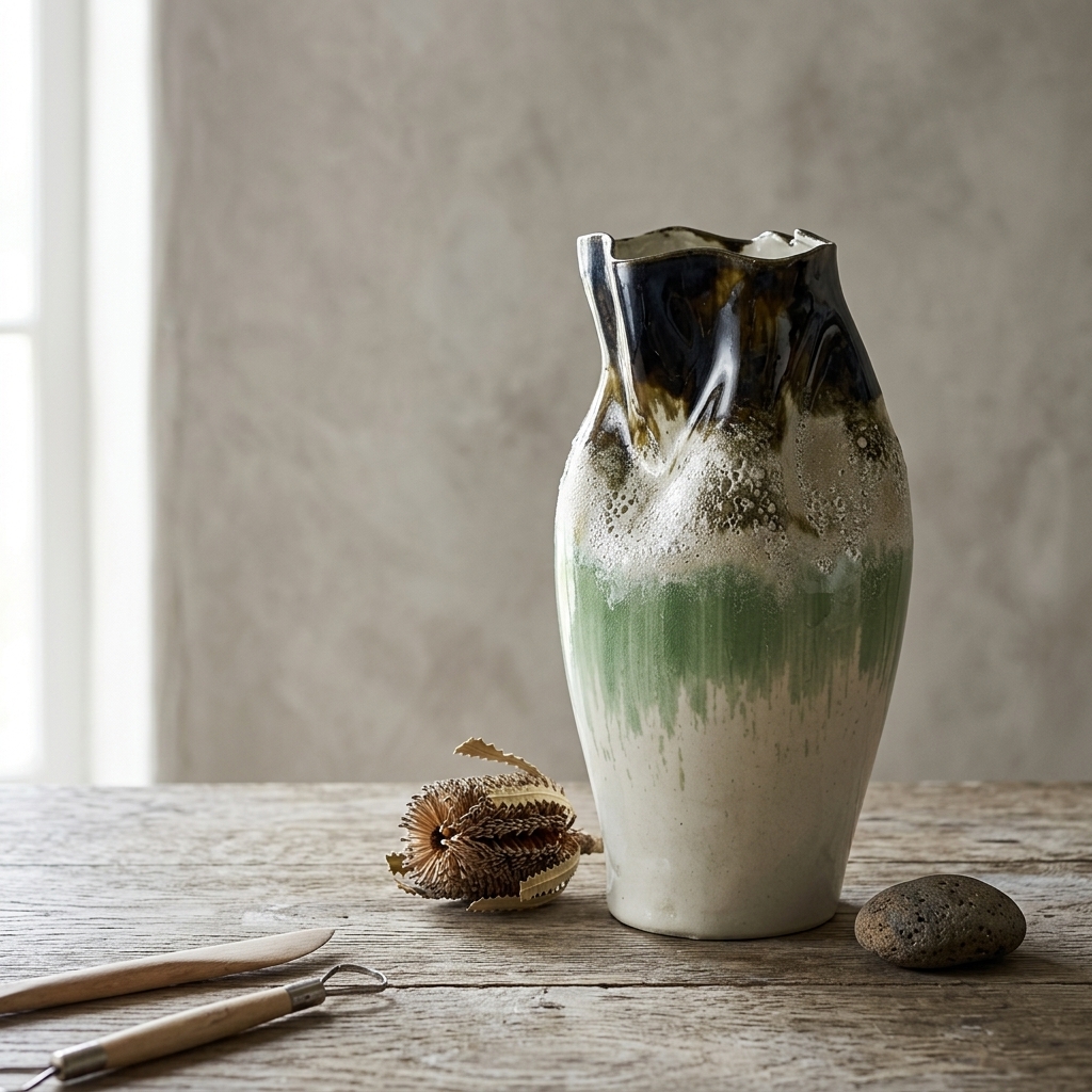 Vaso Mizube Degradê Bege e Verde- Pequeno