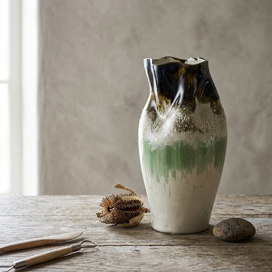 Vaso Mizube Degradê Bege e Verde- Pequeno