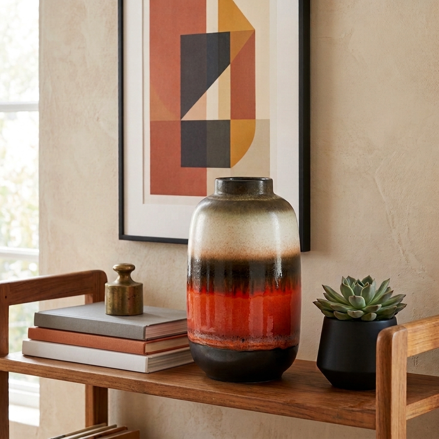 Vaso Soleil Listras Laranja e Marrom