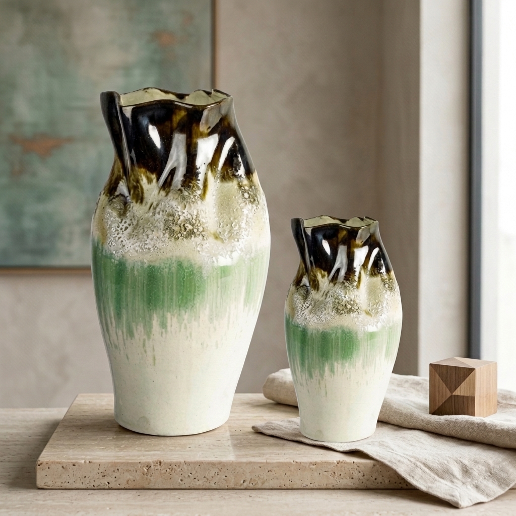Vaso Mizube Degradê Bege e Verde- Pequeno