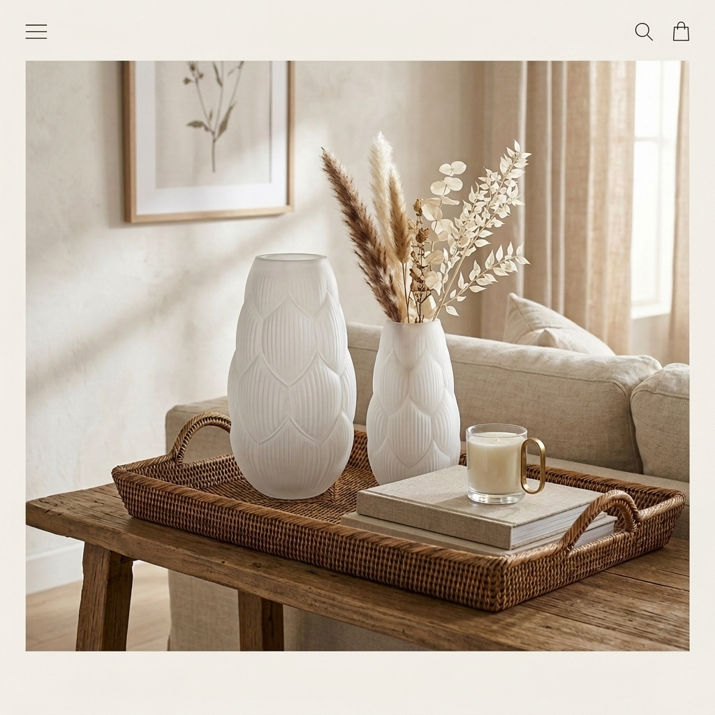 Vaso Folhagem Branco Fosco com Relevo – Pequeno