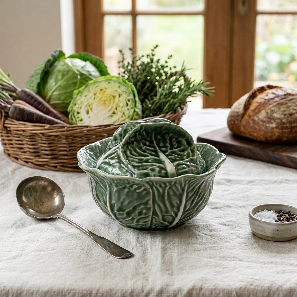 Pote Decorativo Repolho Verde em Cerâmica Esmaltada