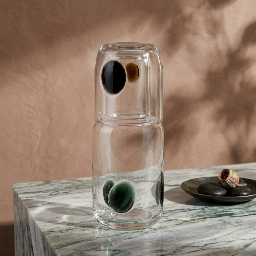 Moringa com Copo em Vidro Transparente – Design Contemporâneo