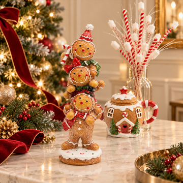 Peça Decorativa Gingerbreads em Resina Vermelho e Verde