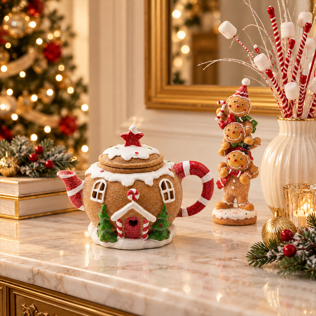 Peça Decorativa Casinha Gingerbreads em Resina Marrom e Branco