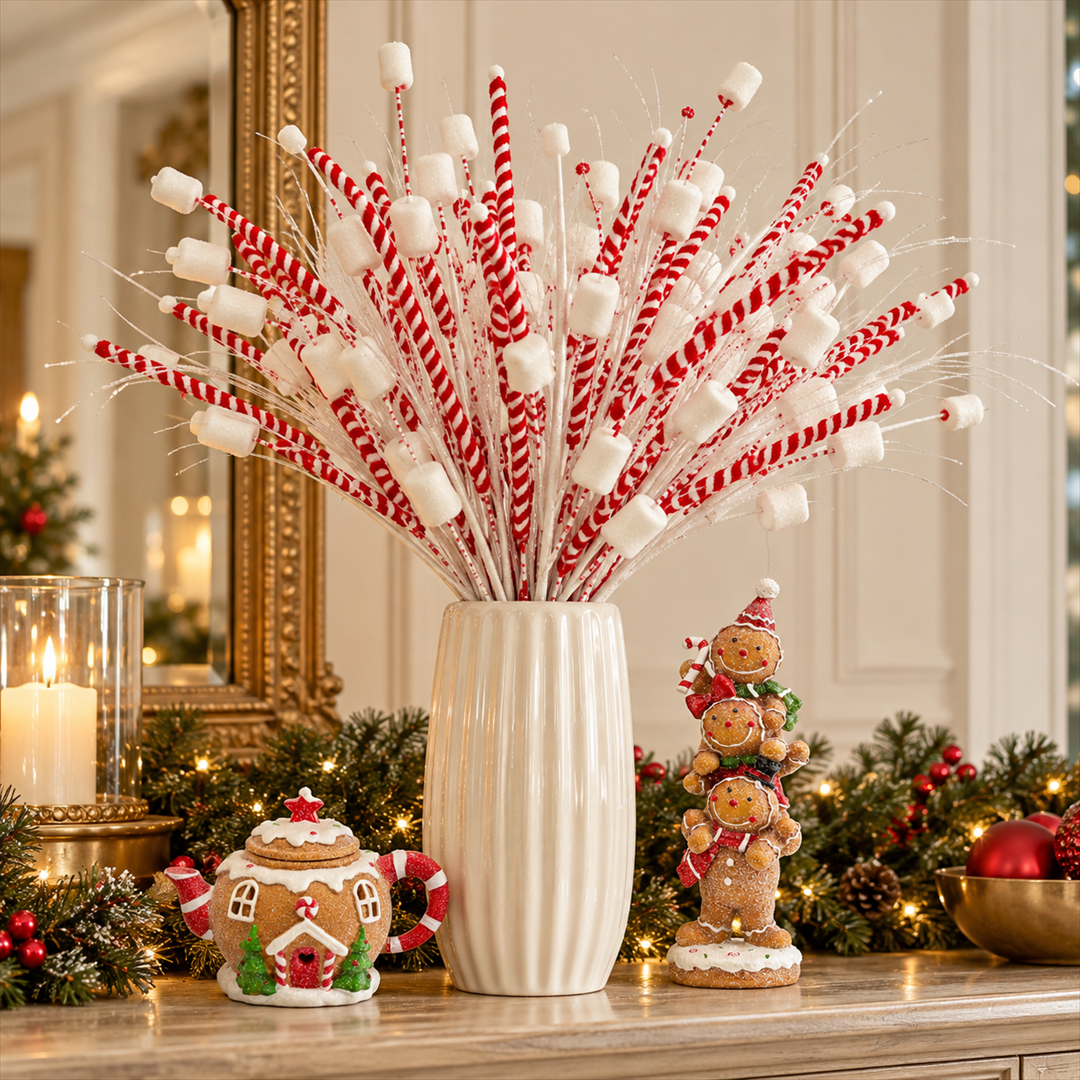 Galho Decorativo Peppermint Marshmallow