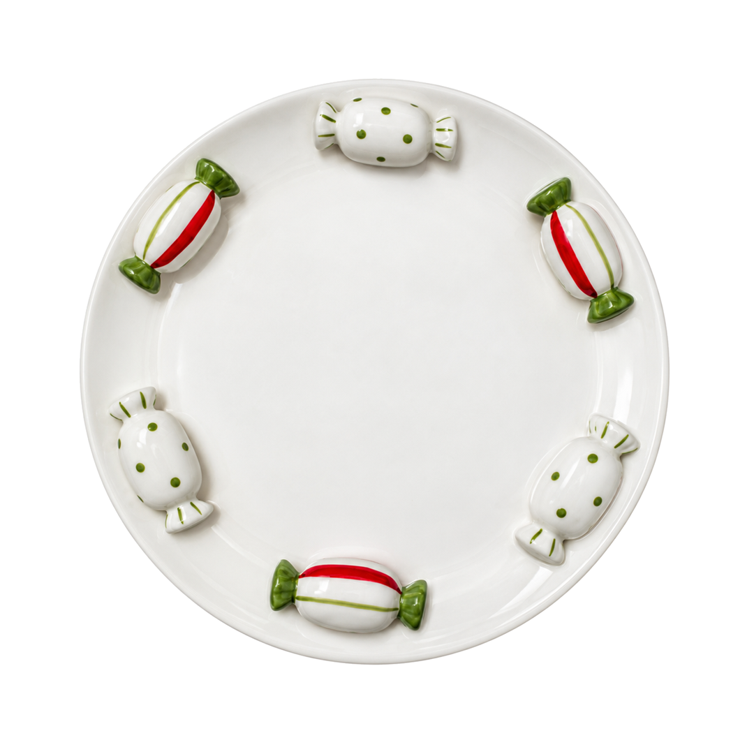 Prato de Sobremesa Doces em Cerâmica Vermelho e Branco