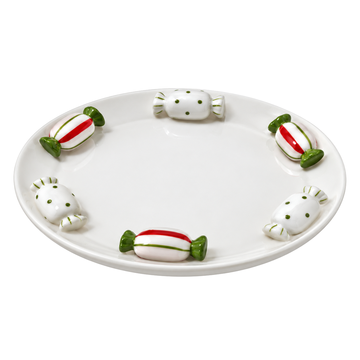 Prato de Sobremesa Doces em Cerâmica Vermelho e Branco