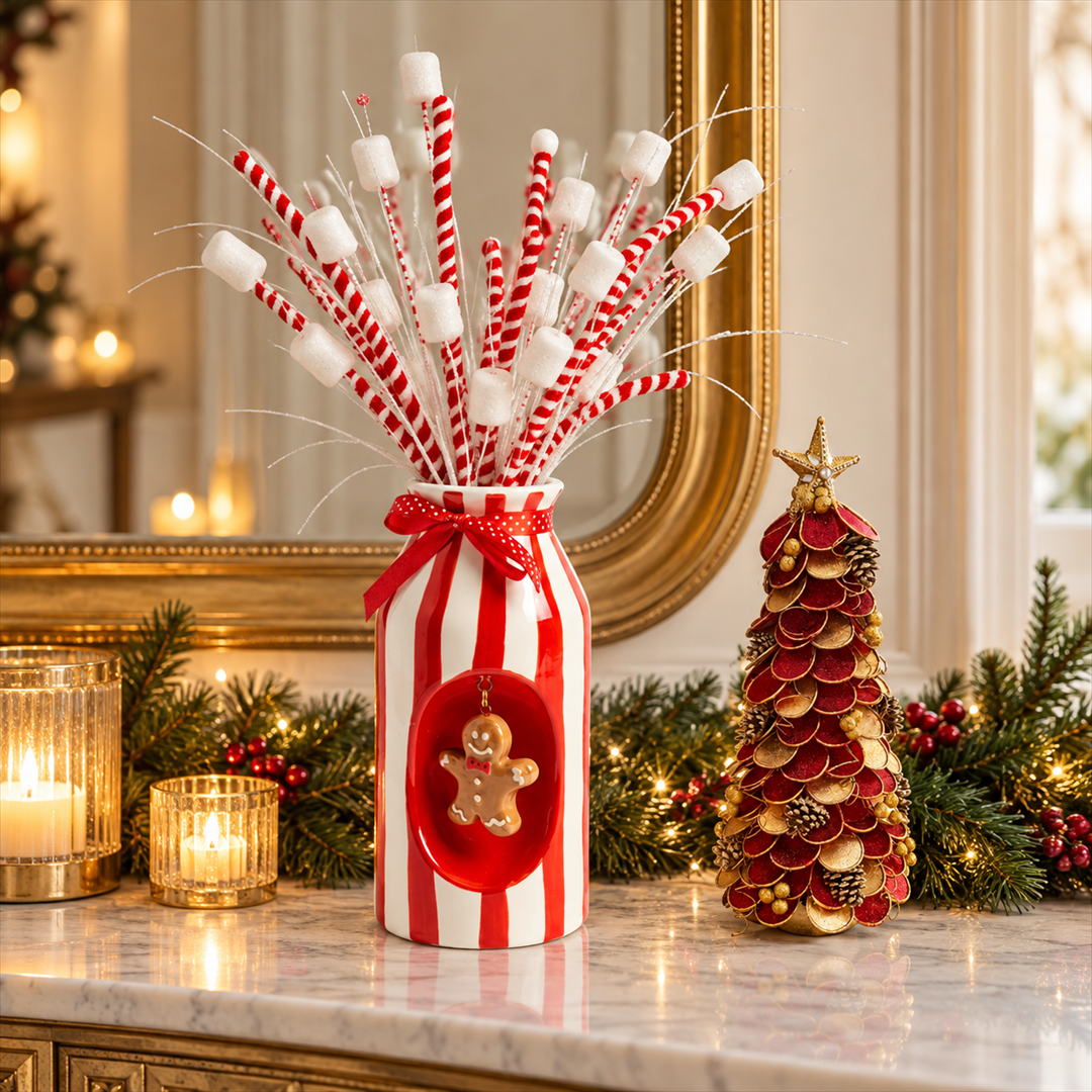 Vaso Ginger Decorativo em Cerâmica Vermelho e Branco