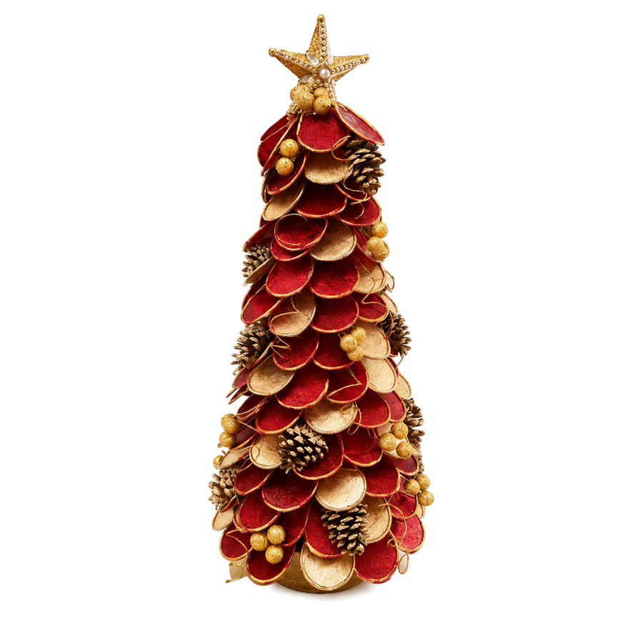 Mini Árvore Topiária Vermelho e Dourado